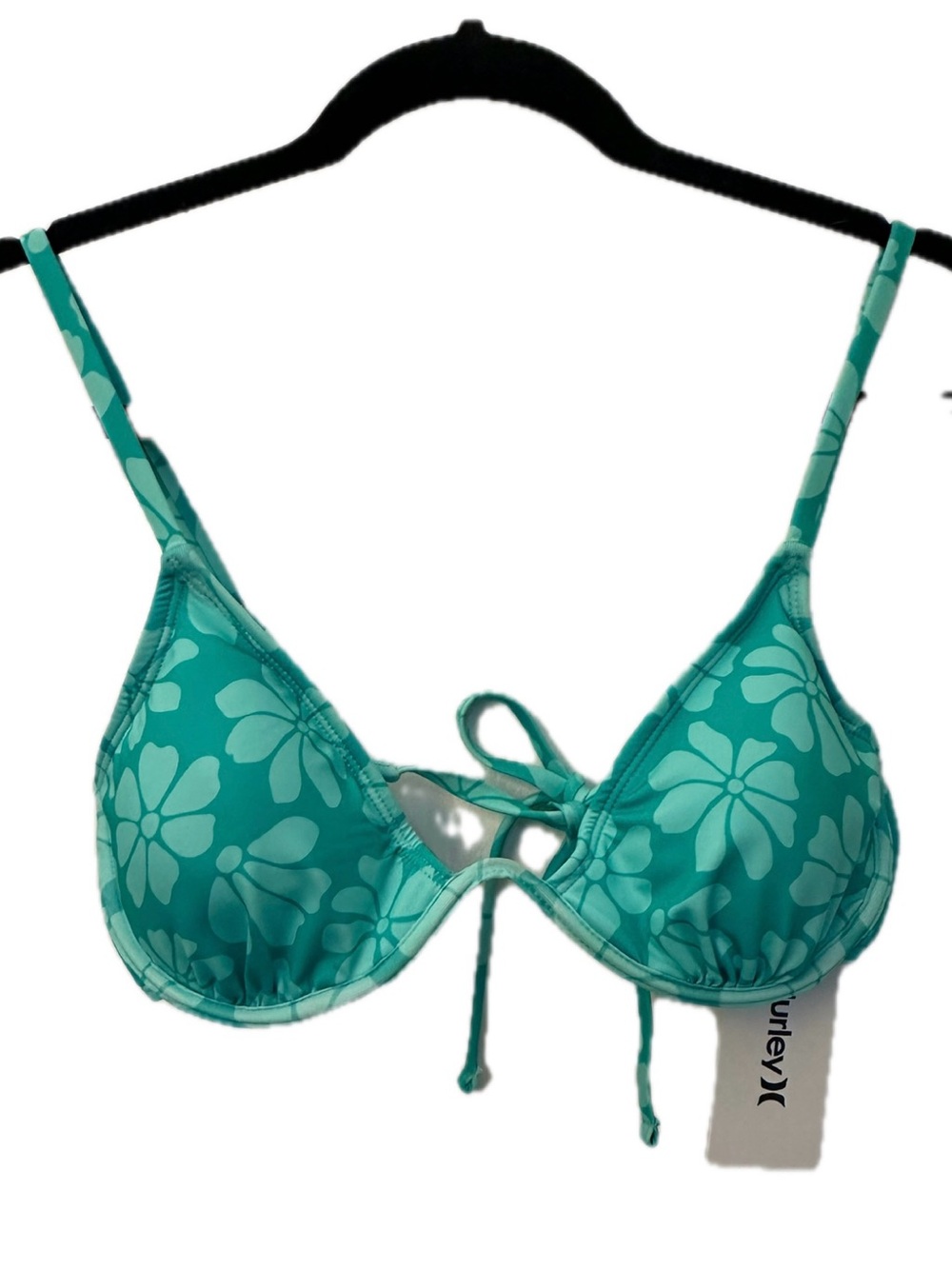 Hurley Womens Turquoise Hibiscus / Floral Scrunch Underwire Swim Top Sz Small